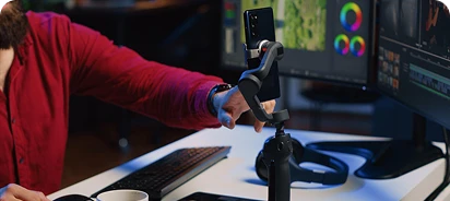 closeup of a professional video recording station